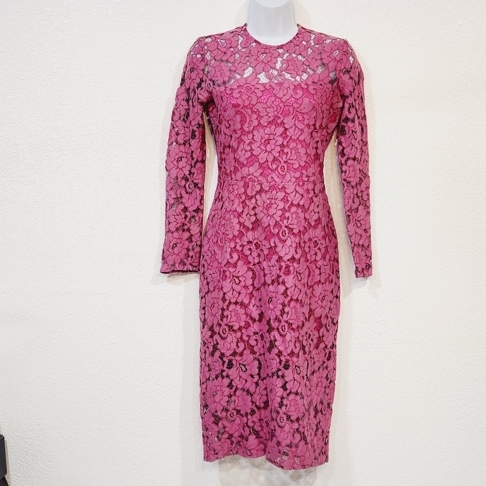 ALEXIS Hot Pink Sheath Long Sleeve Lace Mini Dress Size S
